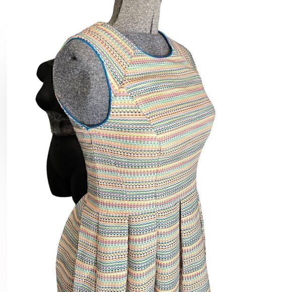 Shoshanna Prism Neon Pleated Fit and Flared Retro Dress - Picture 9 of 15